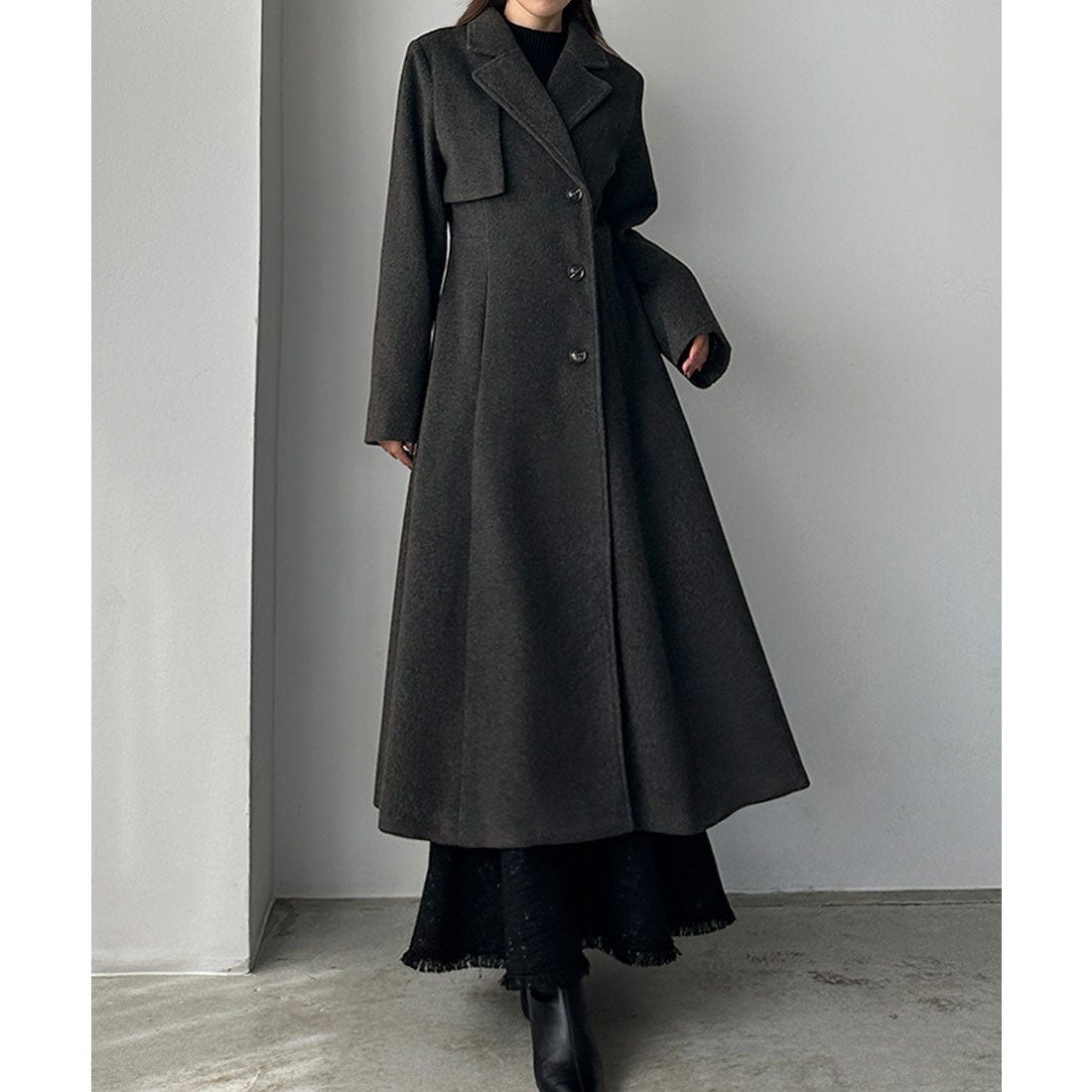 ルエレ Louere Louere ウエストシェイプフレアチェスターコート,ダークグレー