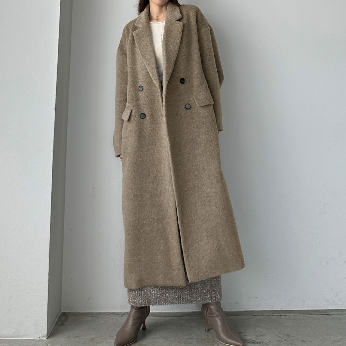 ルエレ Louere Louere ダブルロングシャギーチェスターコート,モカ