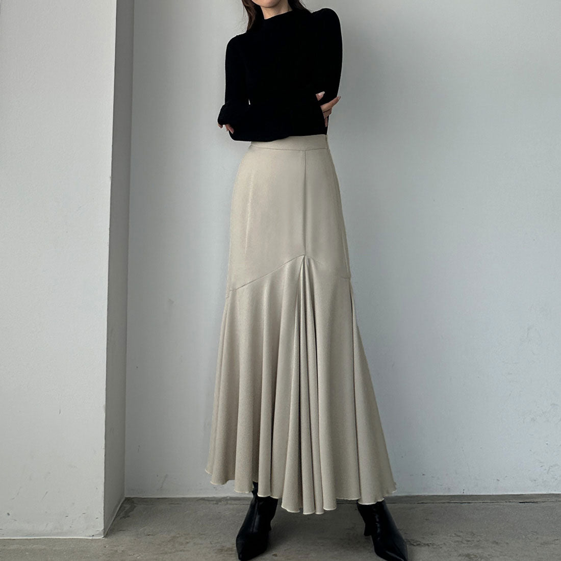 ルエレ Louere Louere フレアラッフルマーメイドスカート,グレージュ