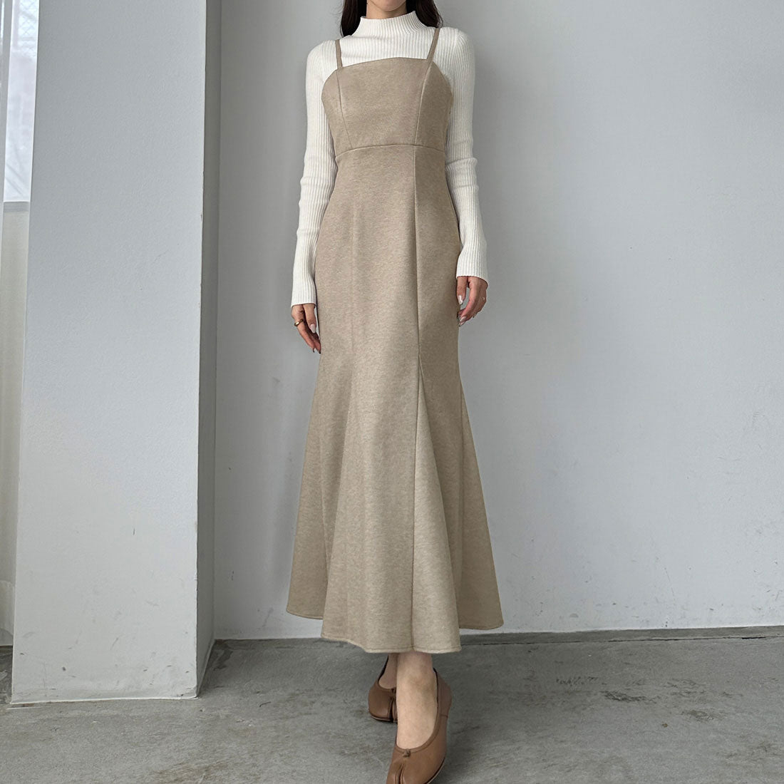 ルエレ Louere Louere ウォームマーメイドリボンキャミワンピース【秋冬もっちり素材】,ナチュラル