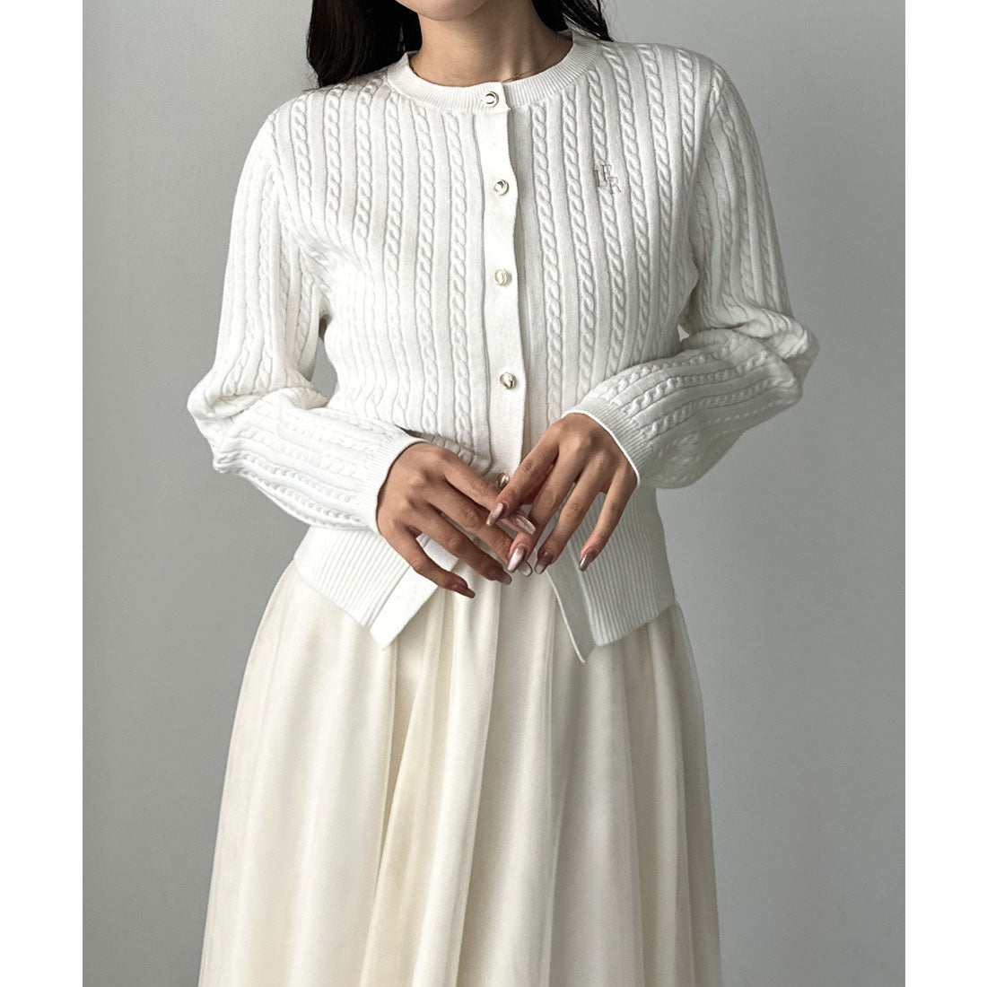 ルエレ Louere Louere ゴールドボタンケーブルニットカーディガン