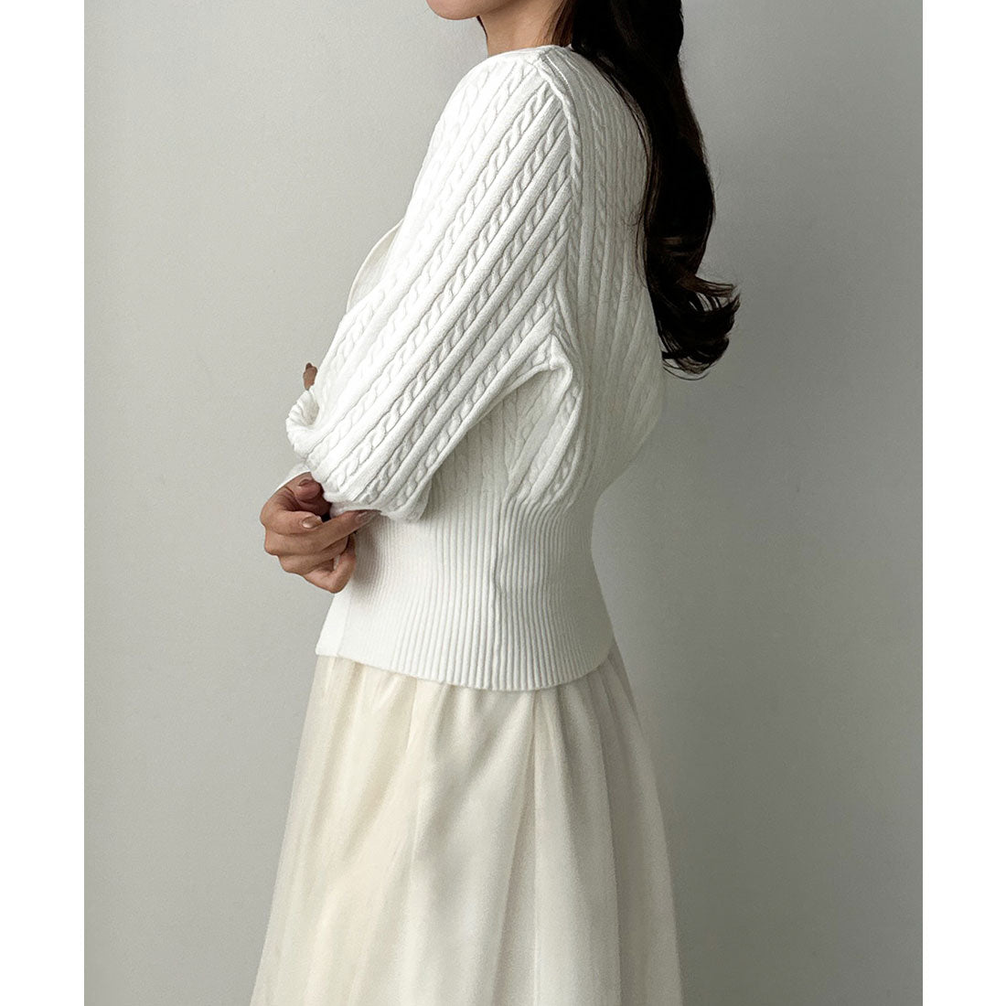 ルエレ Louere Louere ゴールドボタンケーブルニットカーディガン