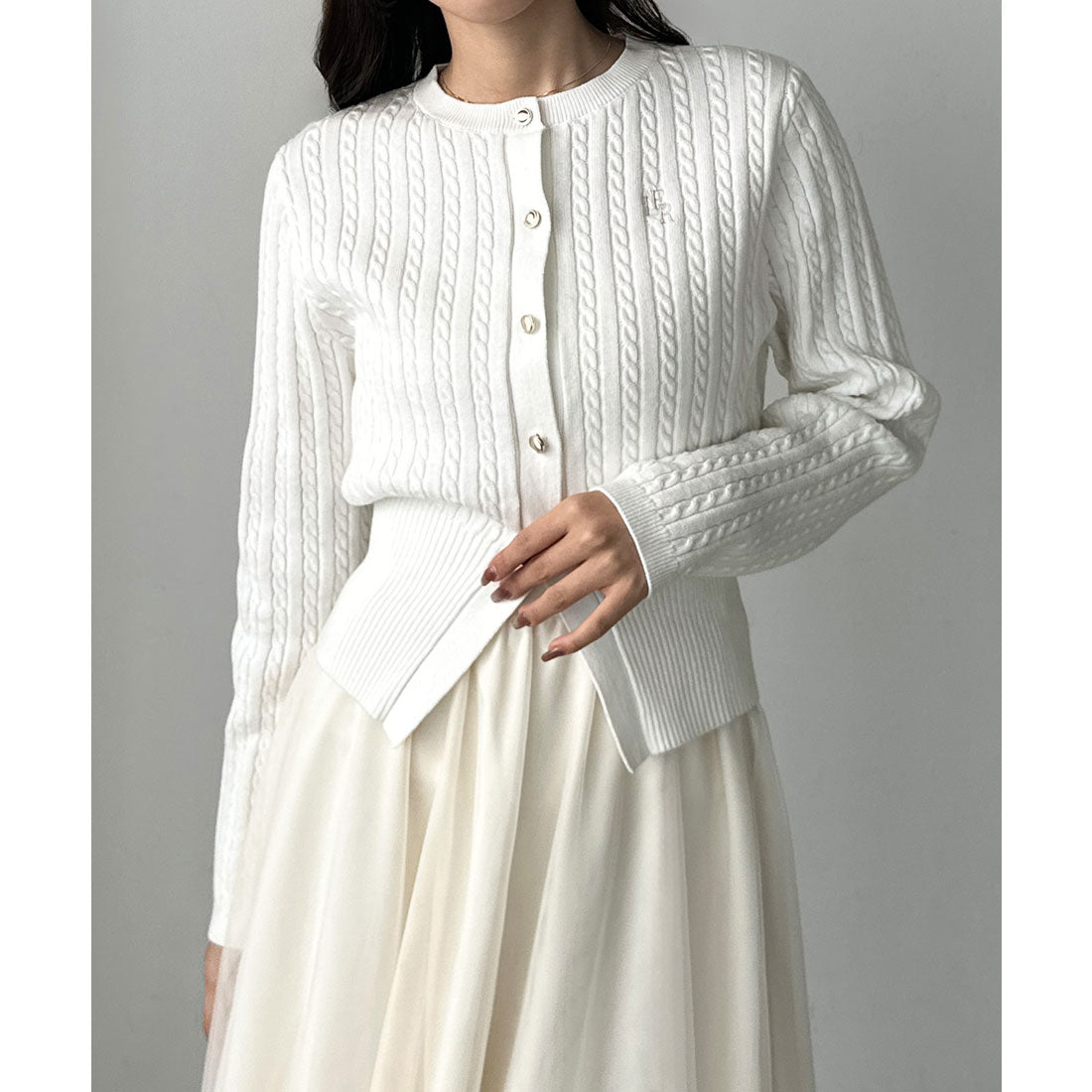 ルエレ Louere Louere ゴールドボタンケーブルニットカーディガン
