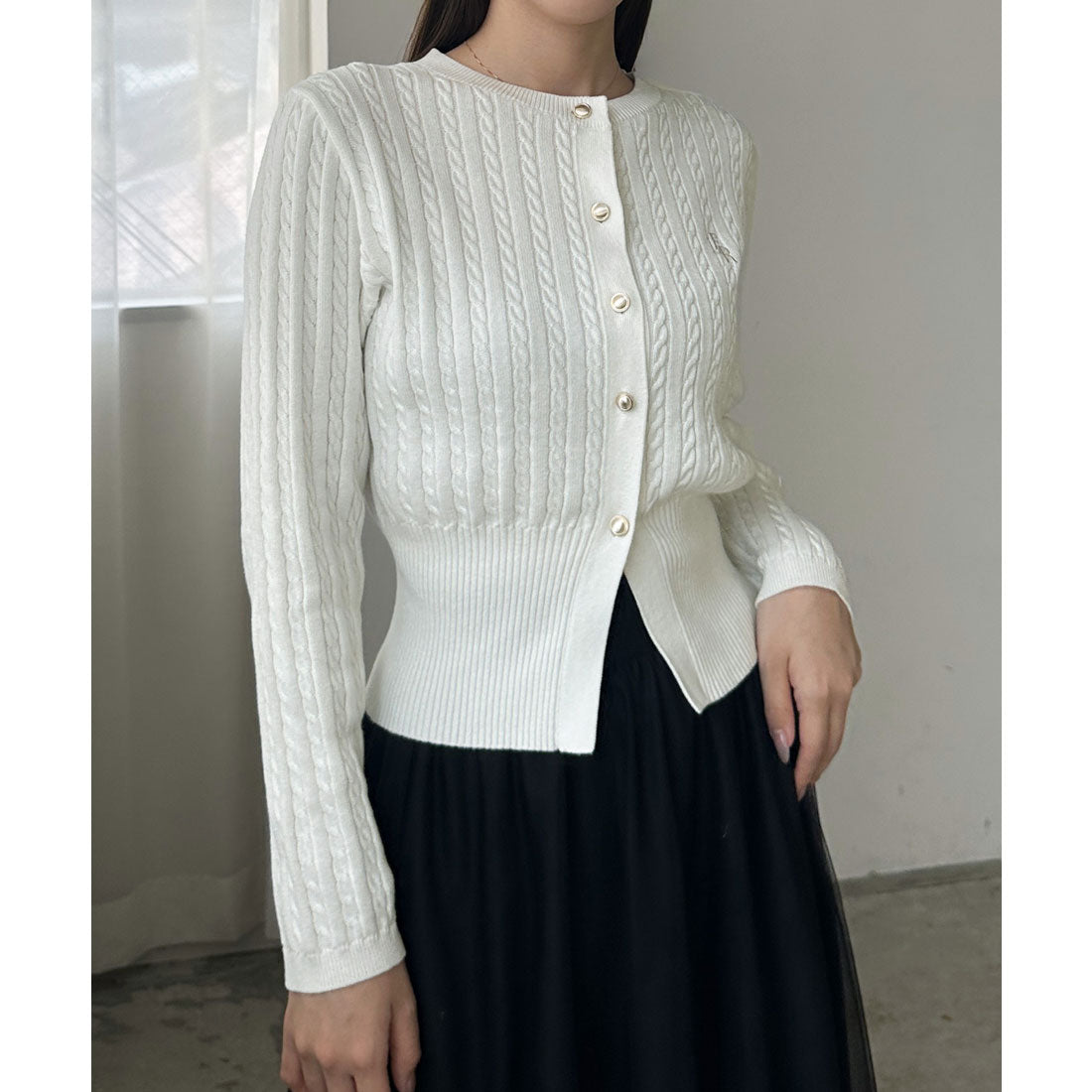 ルエレ Louere Louere ゴールドボタンケーブルニットカーディガン