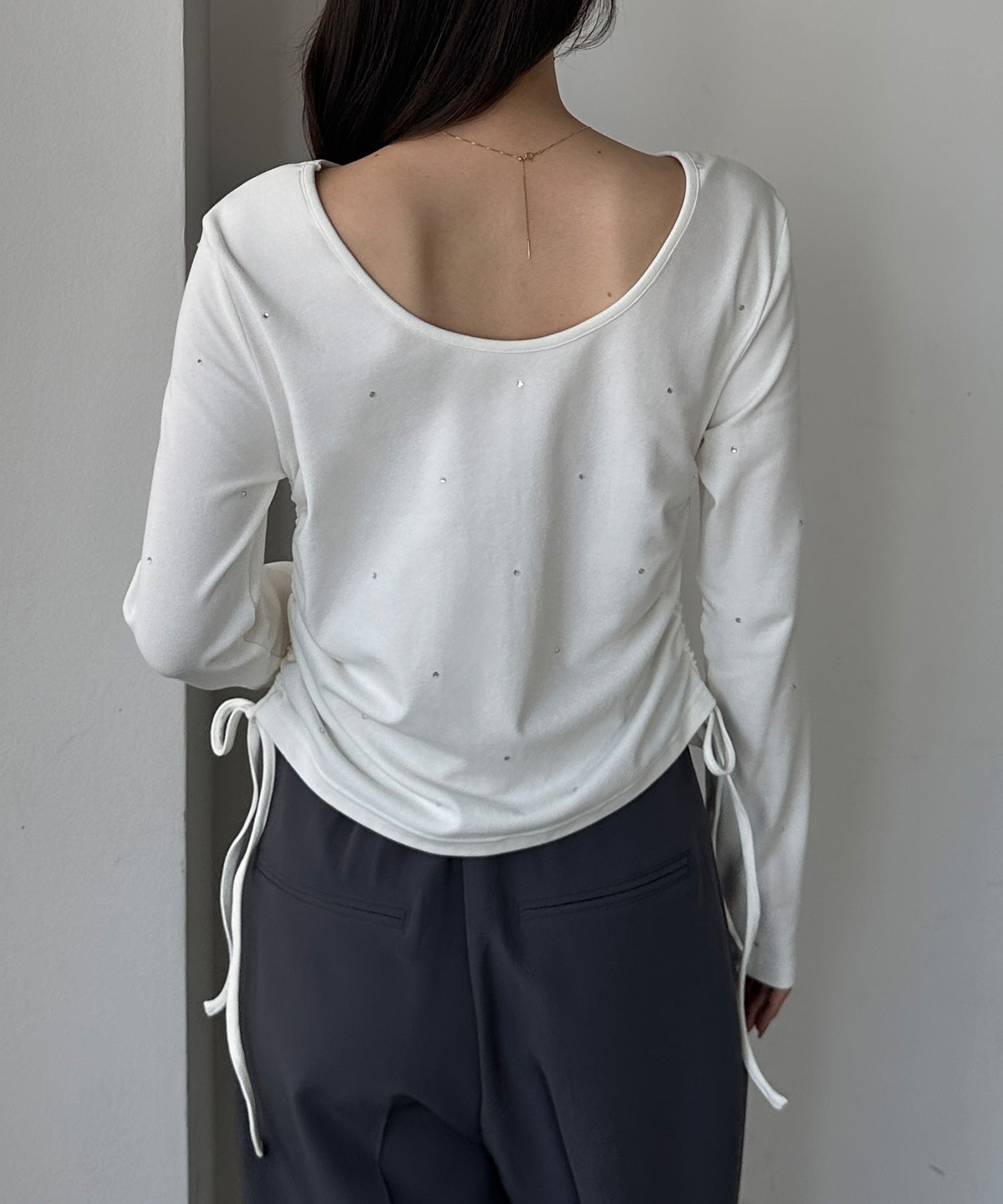 ルエレ Louere Louere ラインストーンドロストTシャツ （ホワイト） ホワイト