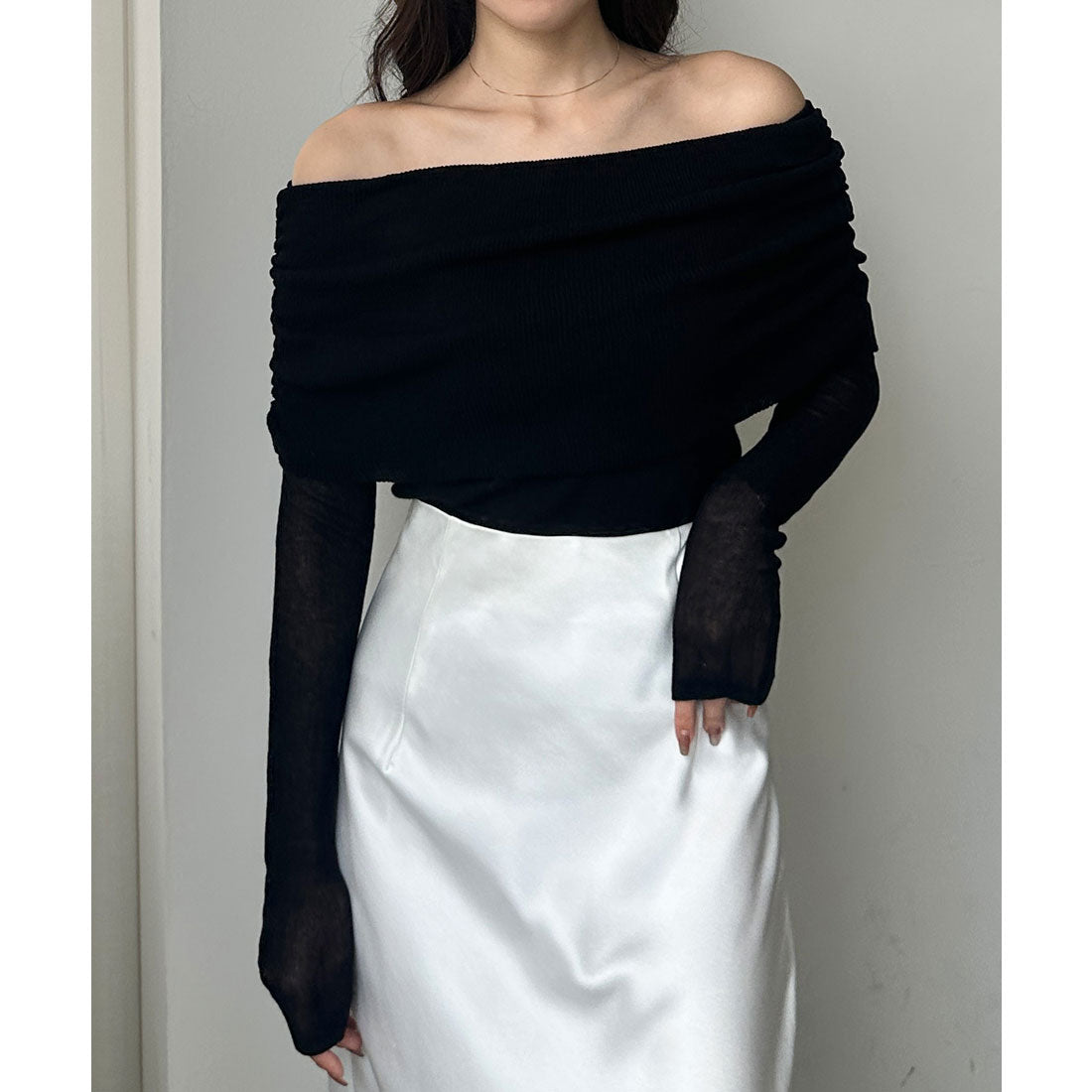 ルエレ Louere Louere シアーオフショルニットトップス