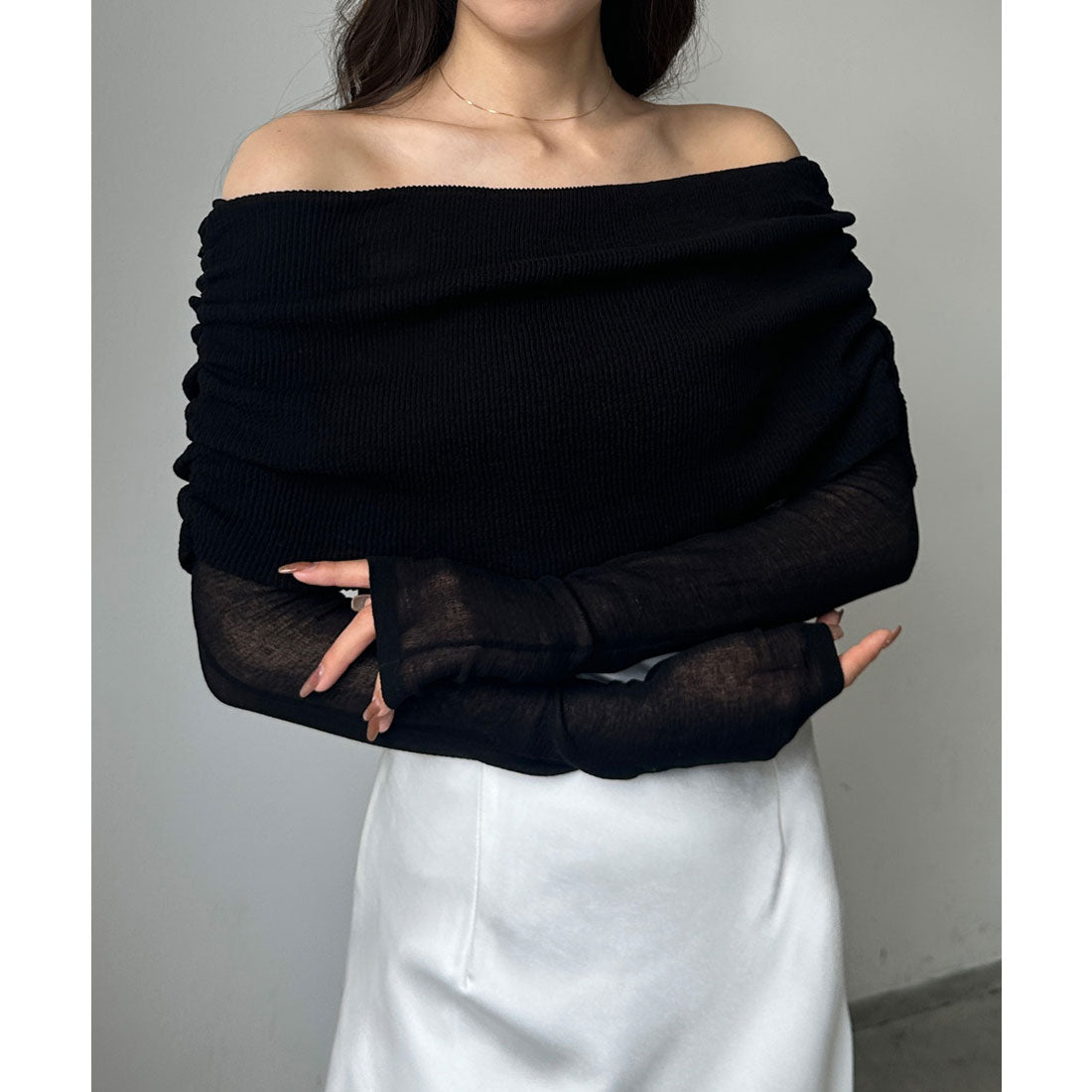 ルエレ Louere Louere シアーオフショルニットトップス