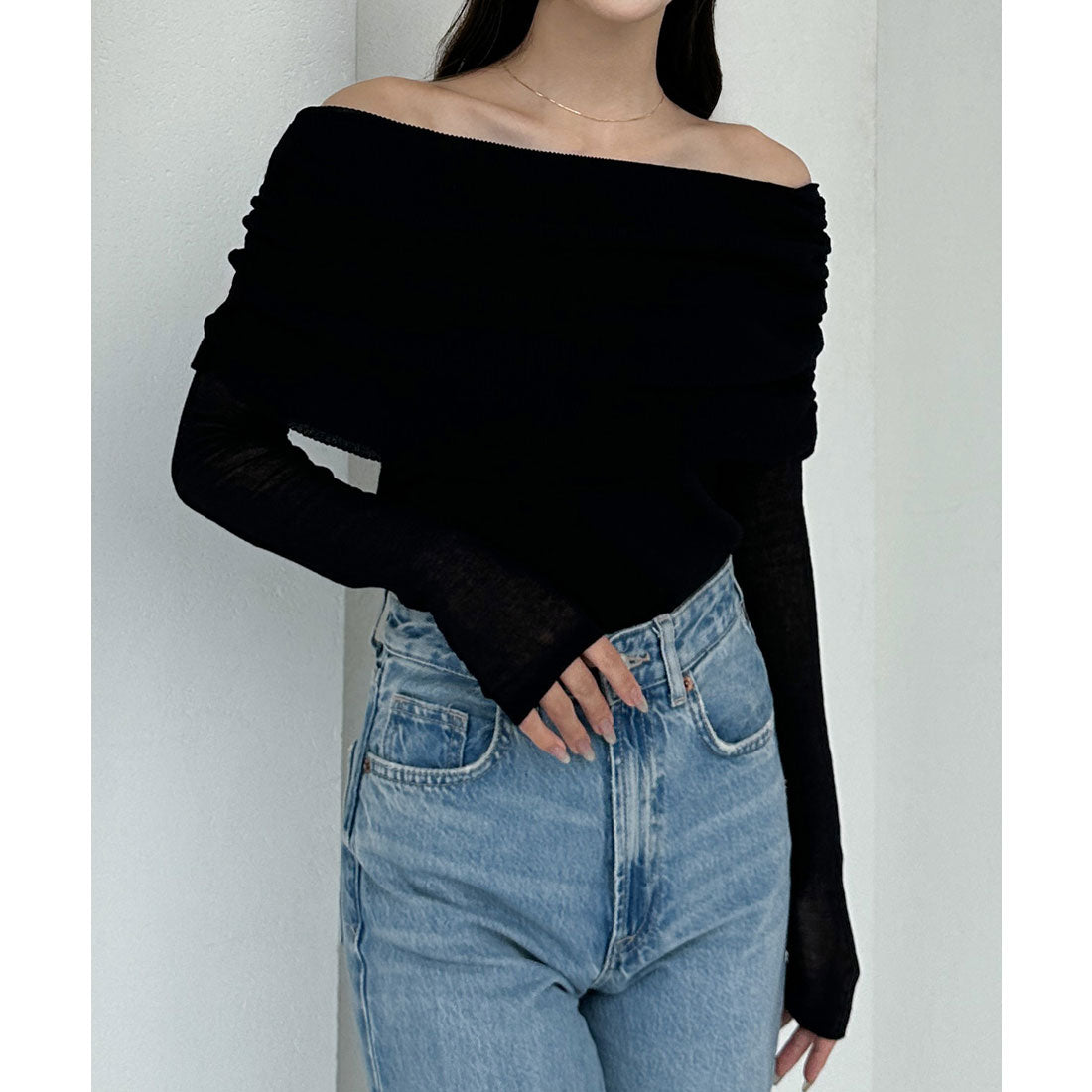 ルエレ Louere Louere シアーオフショルニットトップス