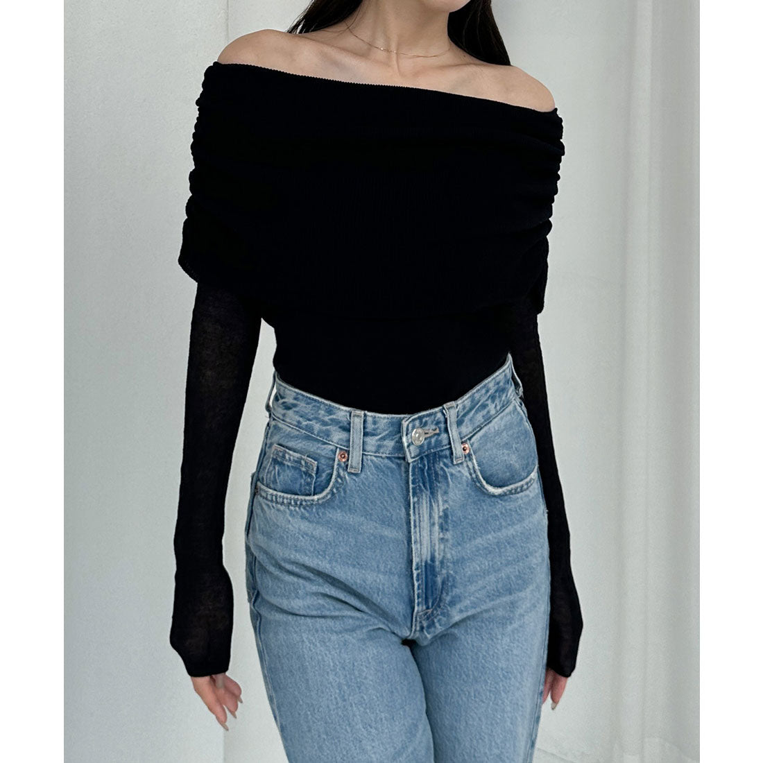 ルエレ Louere Louere シアーオフショルニットトップス