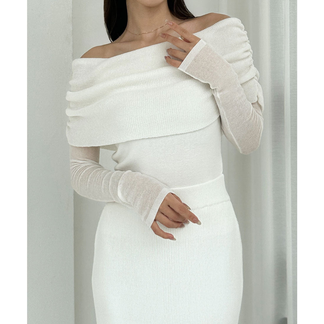 ルエレ Louere Louere シアーオフショルニットトップス