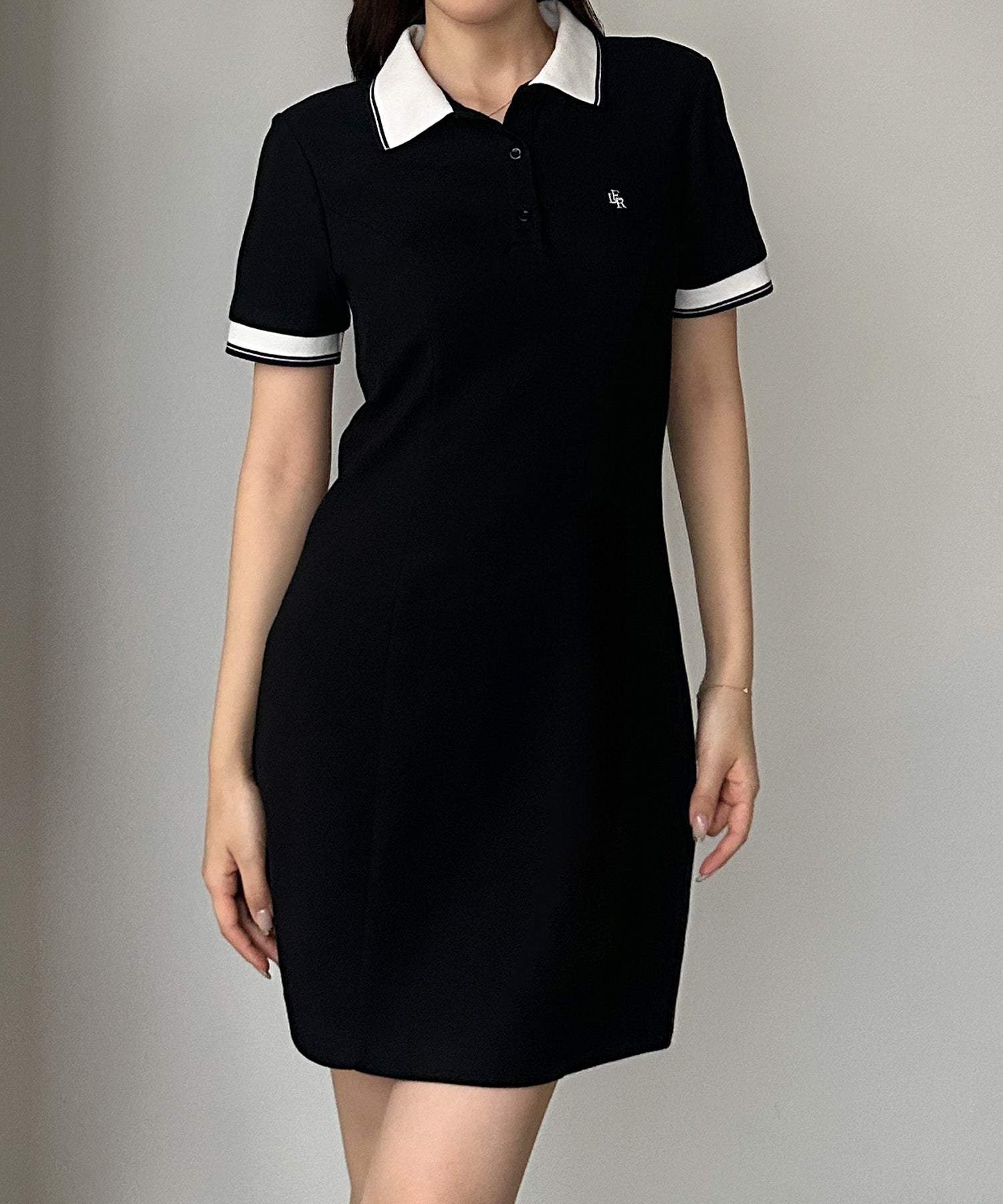 ルエレ Louere Louere ロゴ刺繍ミニポロワンピース （ブラック） ブラック