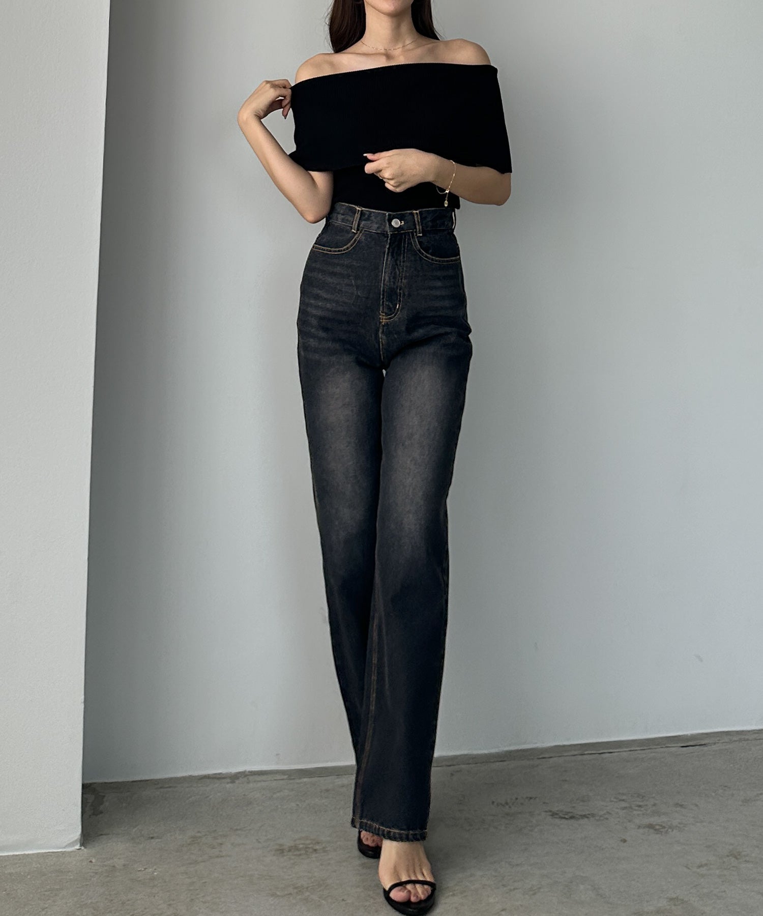 ルエレ Louere Louere ハイウエストストレートデニム （ブラック） ブラック