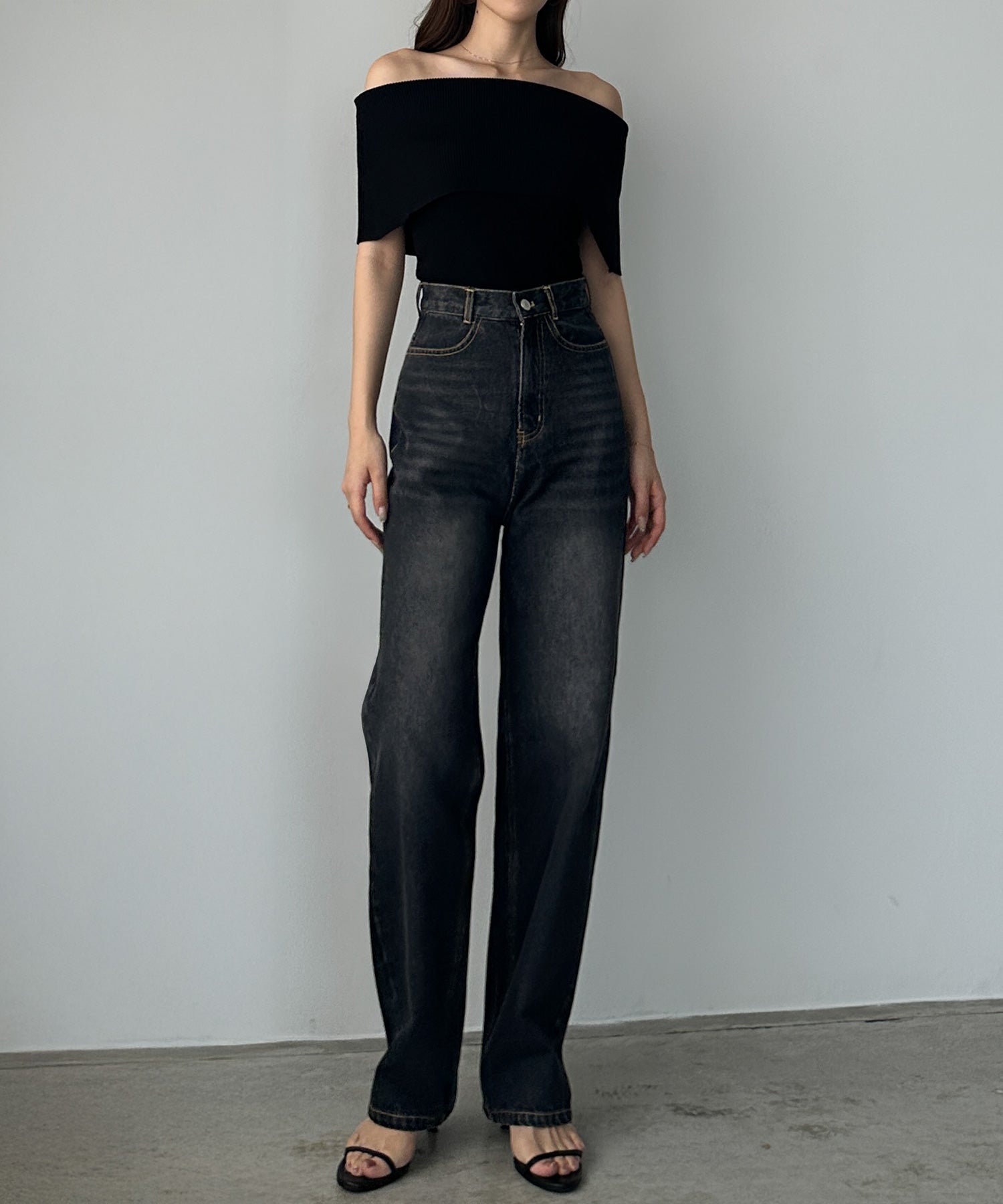 ルエレ Louere Louere ハイウエストストレートデニム （ブラック） ブラック