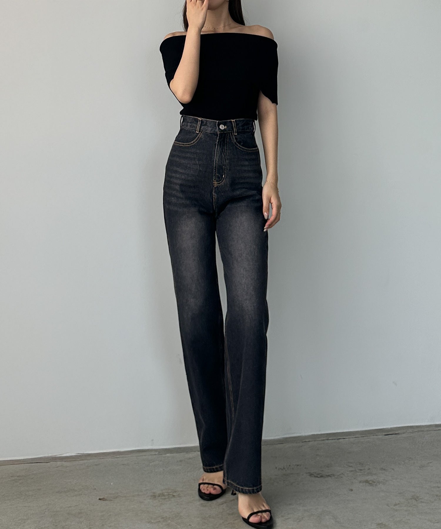 ルエレ Louere Louere ハイウエストストレートデニム （ブラック） ブラック