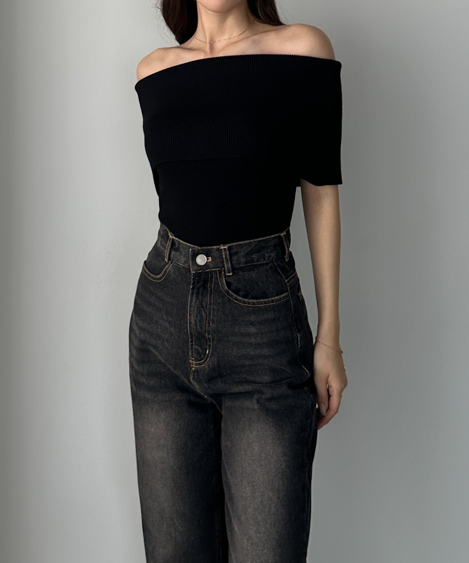 ルエレ Louere Louere ハイウエストストレートデニム （ブラック） ブラック