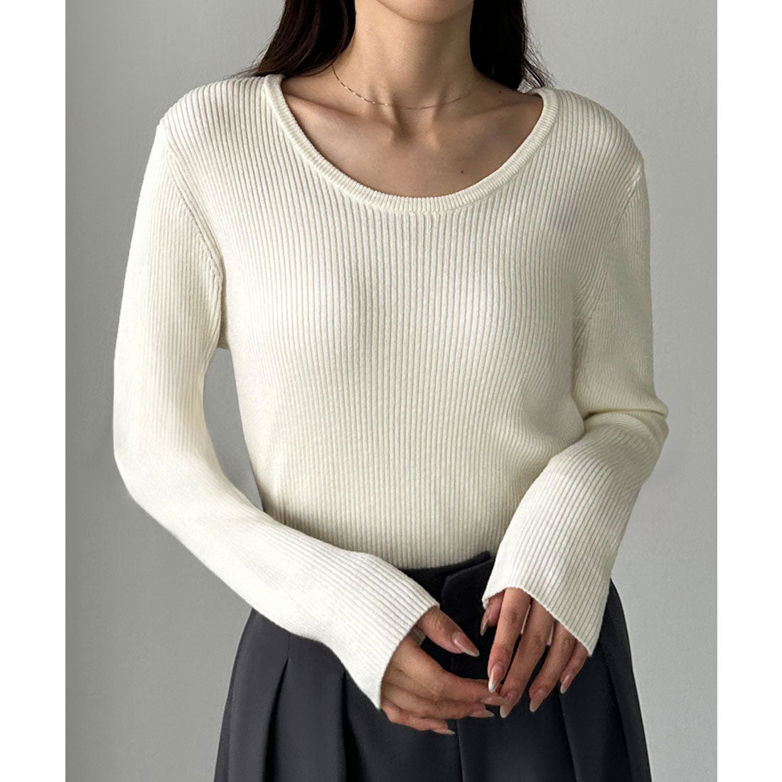 ルエレ Louere Louere 薄手前後2wayUネックリブニット （アイボリー） アイボリー