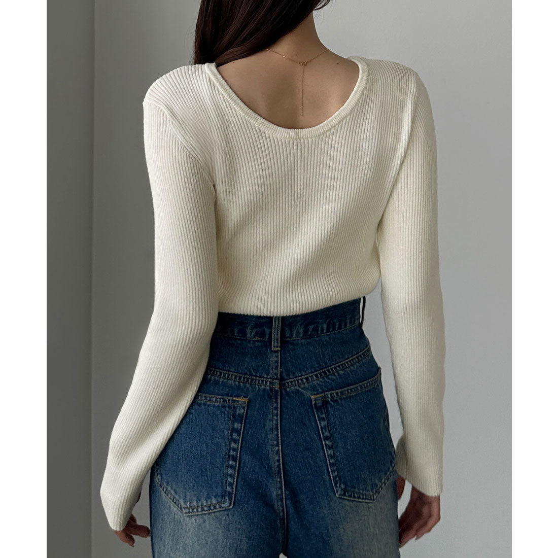ルエレ Louere Louere 薄手前後2wayUネックリブニット （アイボリー） アイボリー