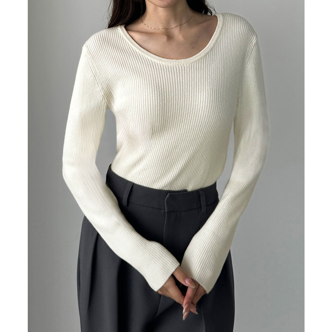 ルエレ Louere Louere 薄手前後2wayUネックリブニット （アイボリー） アイボリー