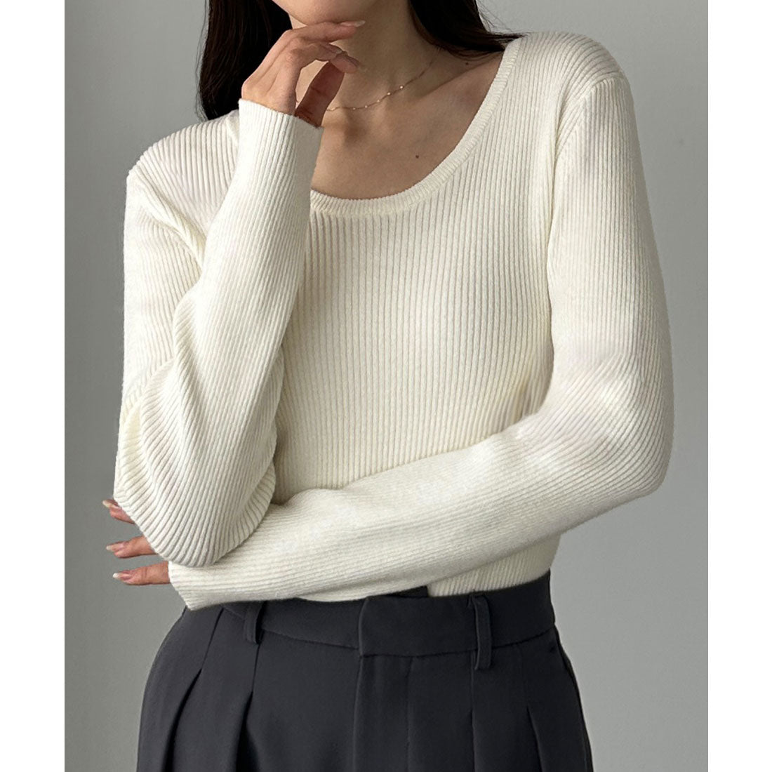 ルエレ Louere Louere 薄手前後2wayUネックリブニット （アイボリー） アイボリー