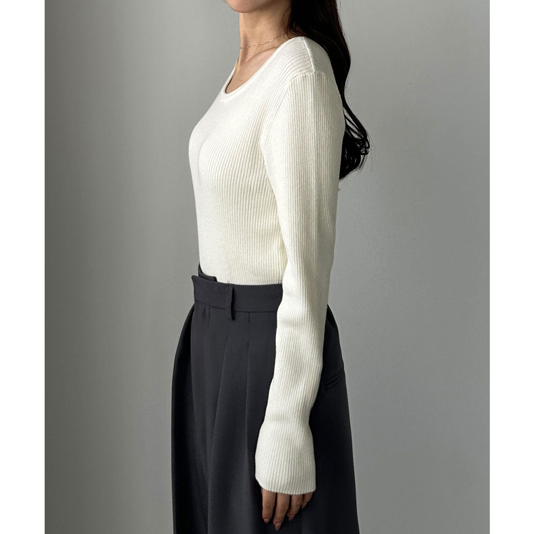 ルエレ Louere Louere 薄手前後2wayUネックリブニット （アイボリー） アイボリー