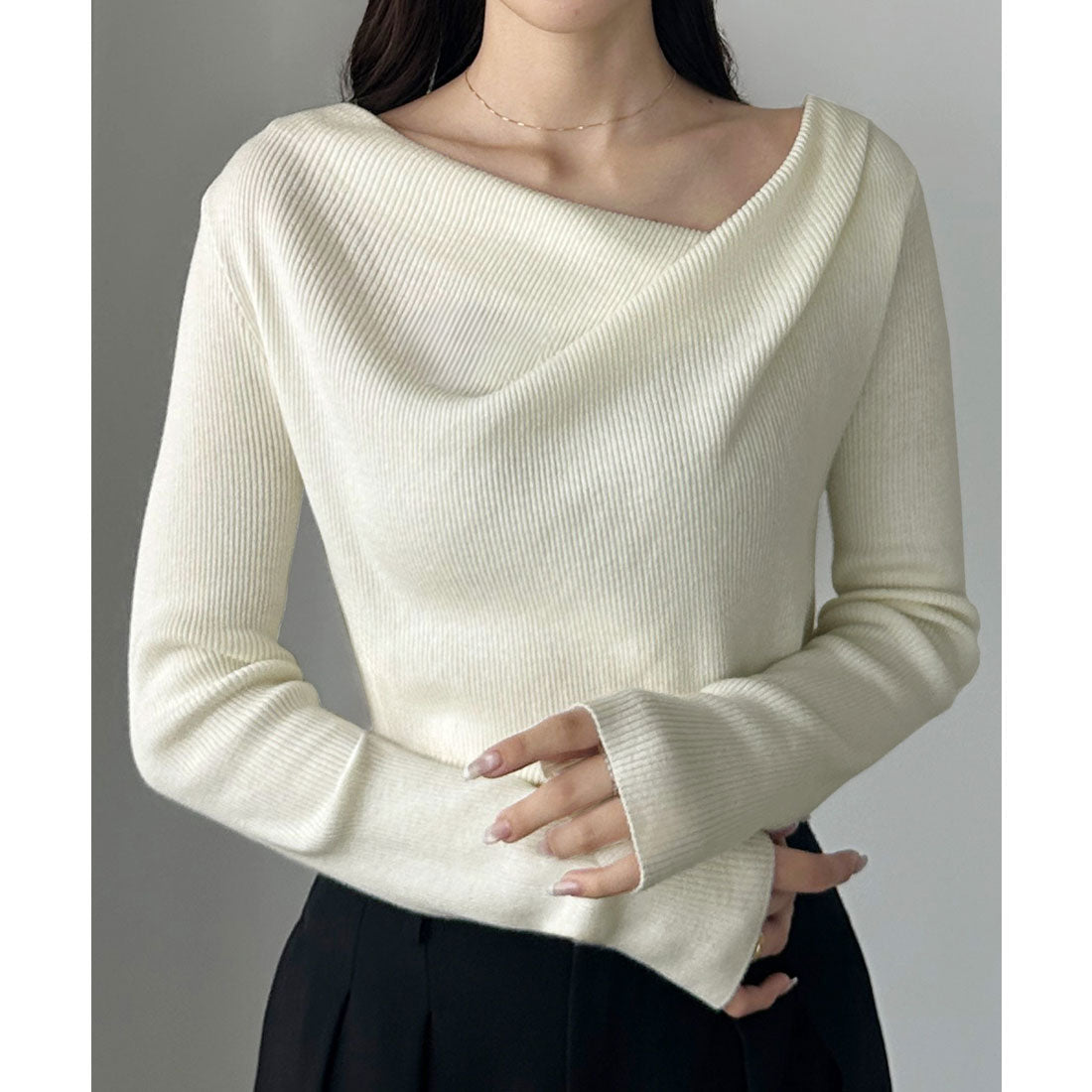 ルエレ Louere Louere 薄手ドレープリブニットトップス （アイボリー） アイボリー