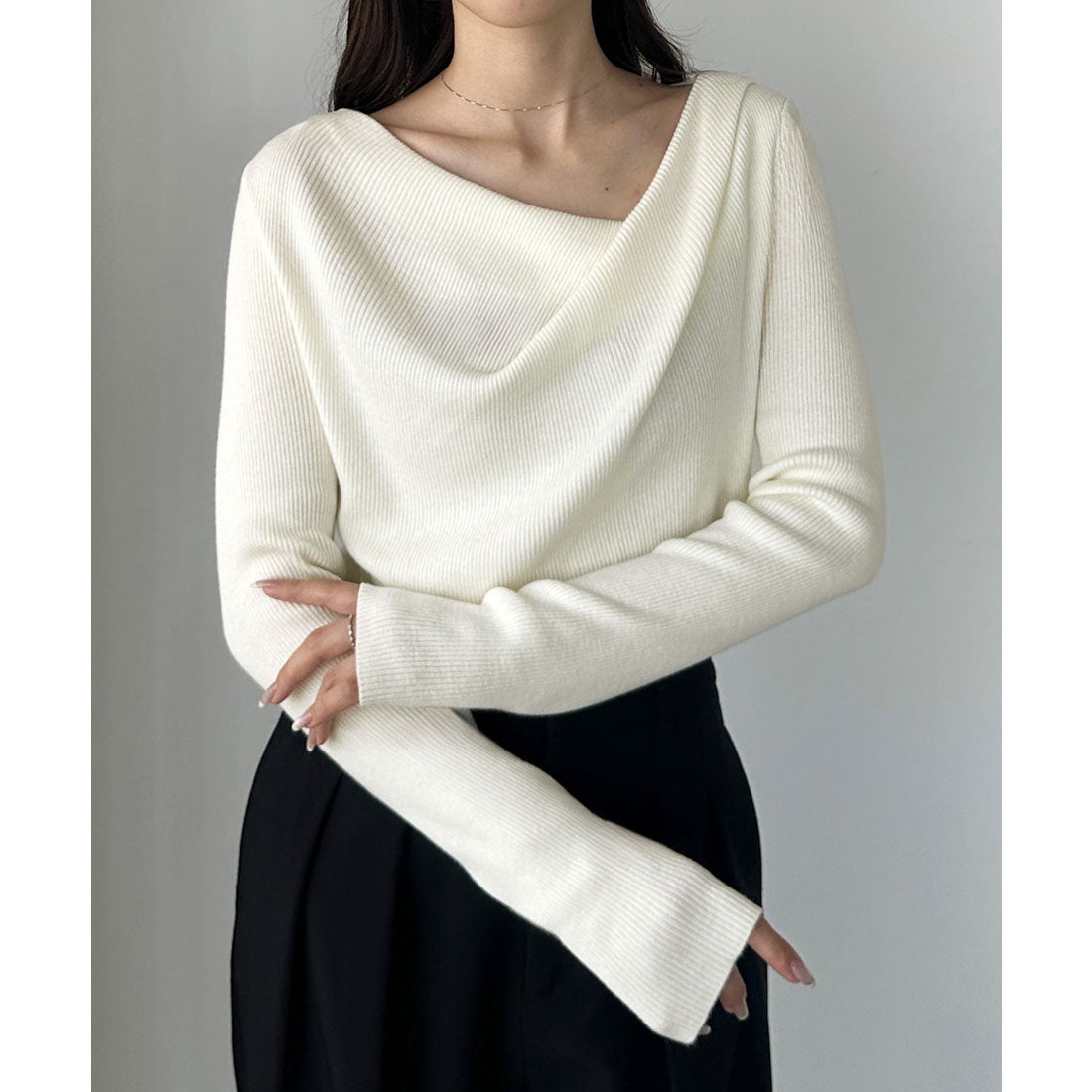 ルエレ Louere Louere 薄手ドレープリブニットトップス （アイボリー） アイボリー