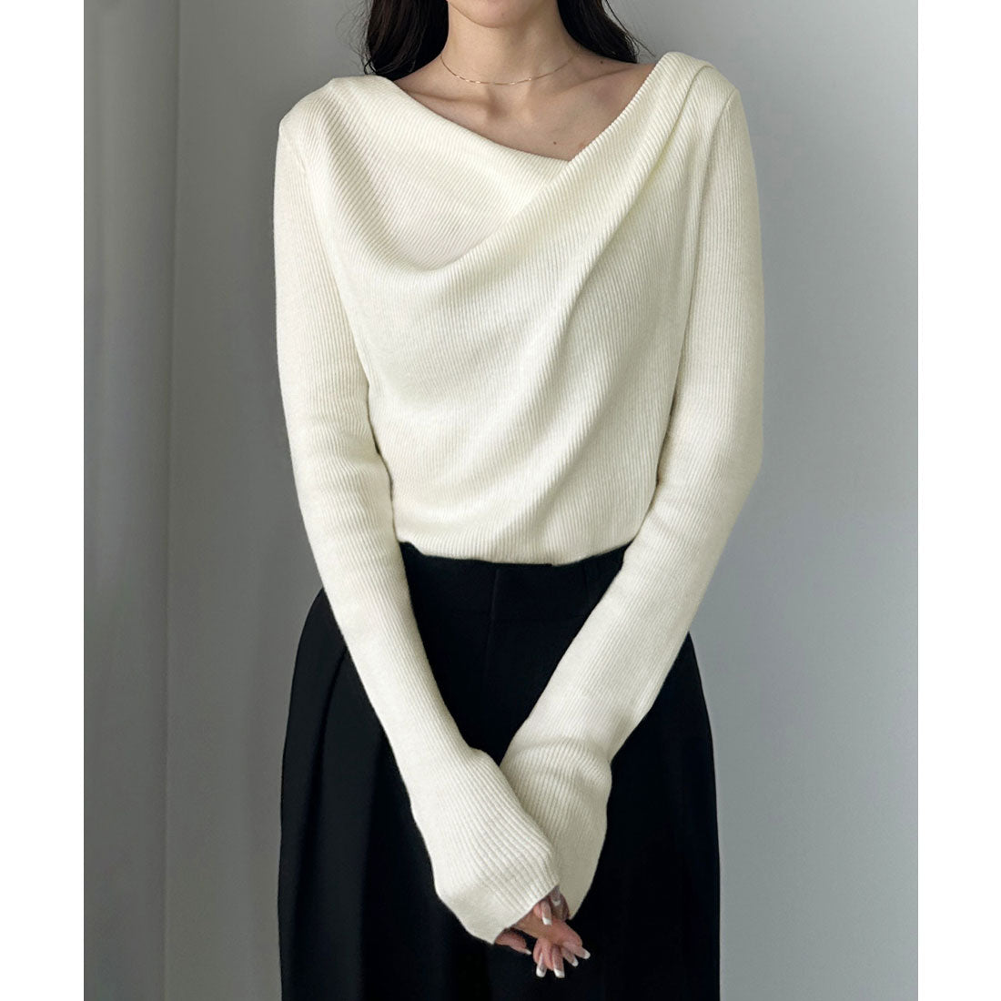 ルエレ Louere Louere 薄手ドレープリブニットトップス （アイボリー） アイボリー