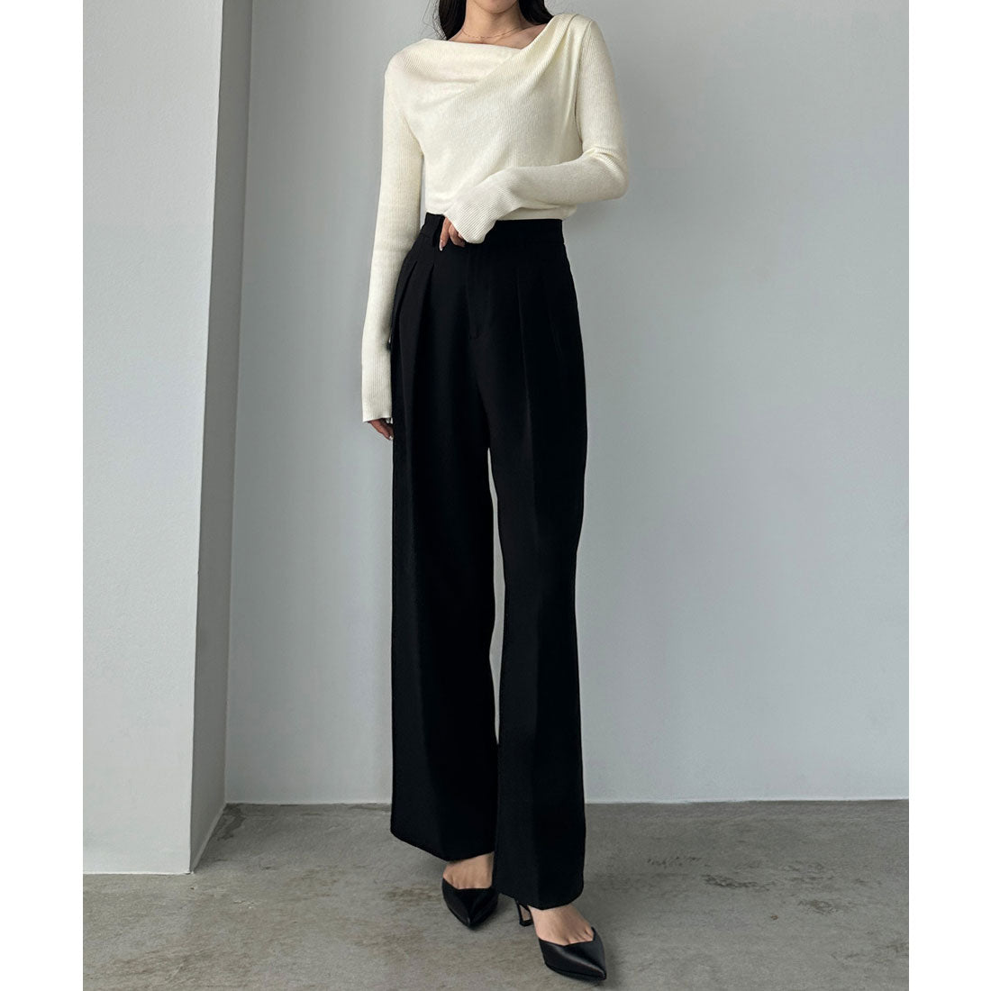 ルエレ Louere Louere 薄手ドレープリブニットトップス （アイボリー） アイボリー