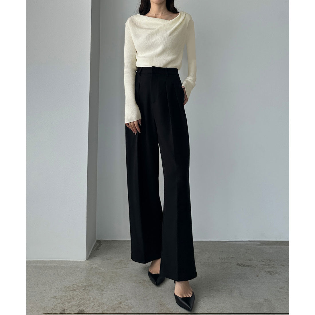 ルエレ Louere Louere 薄手ドレープリブニットトップス （アイボリー） アイボリー