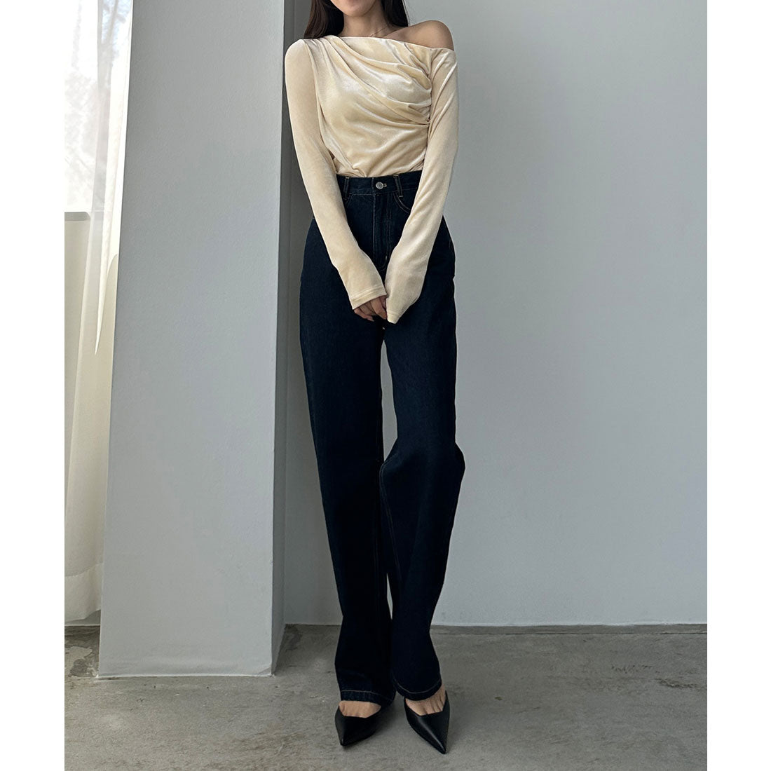 ルエレ Louere Louere ワンショルドレープベロアトップス （ライトベージュ） ライトベージュ