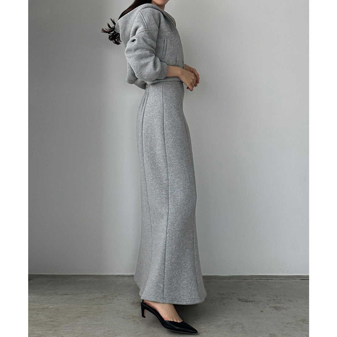 ルエレ Louere Louere 裏起毛スウェットショートパーカー+スリットマーメイドスカートSET （杢グレー） 杢グレー
