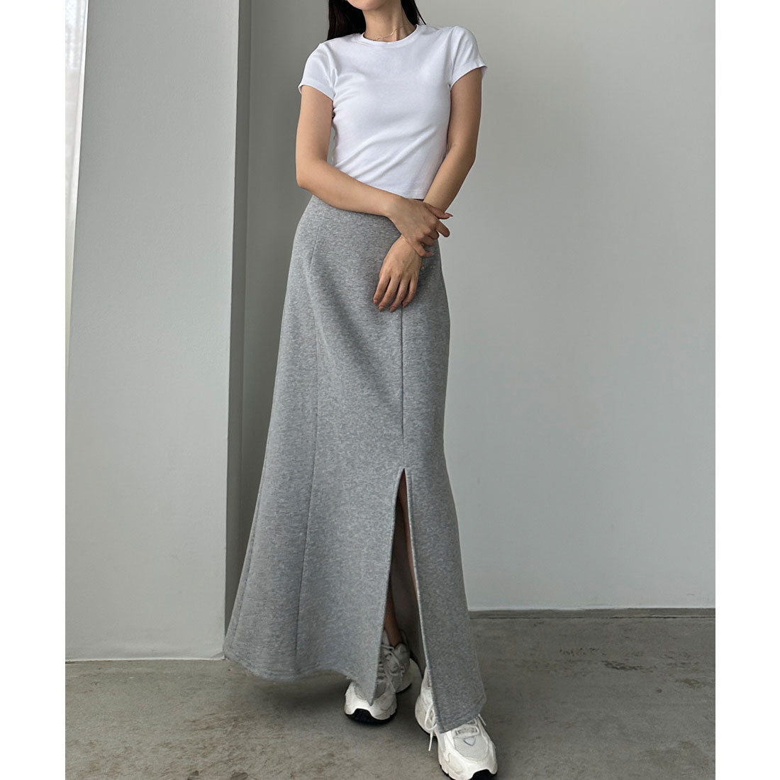 ルエレ Louere Louere 裏起毛スウェットショートパーカー+スリットマーメイドスカートSET （杢グレー） 杢グレー