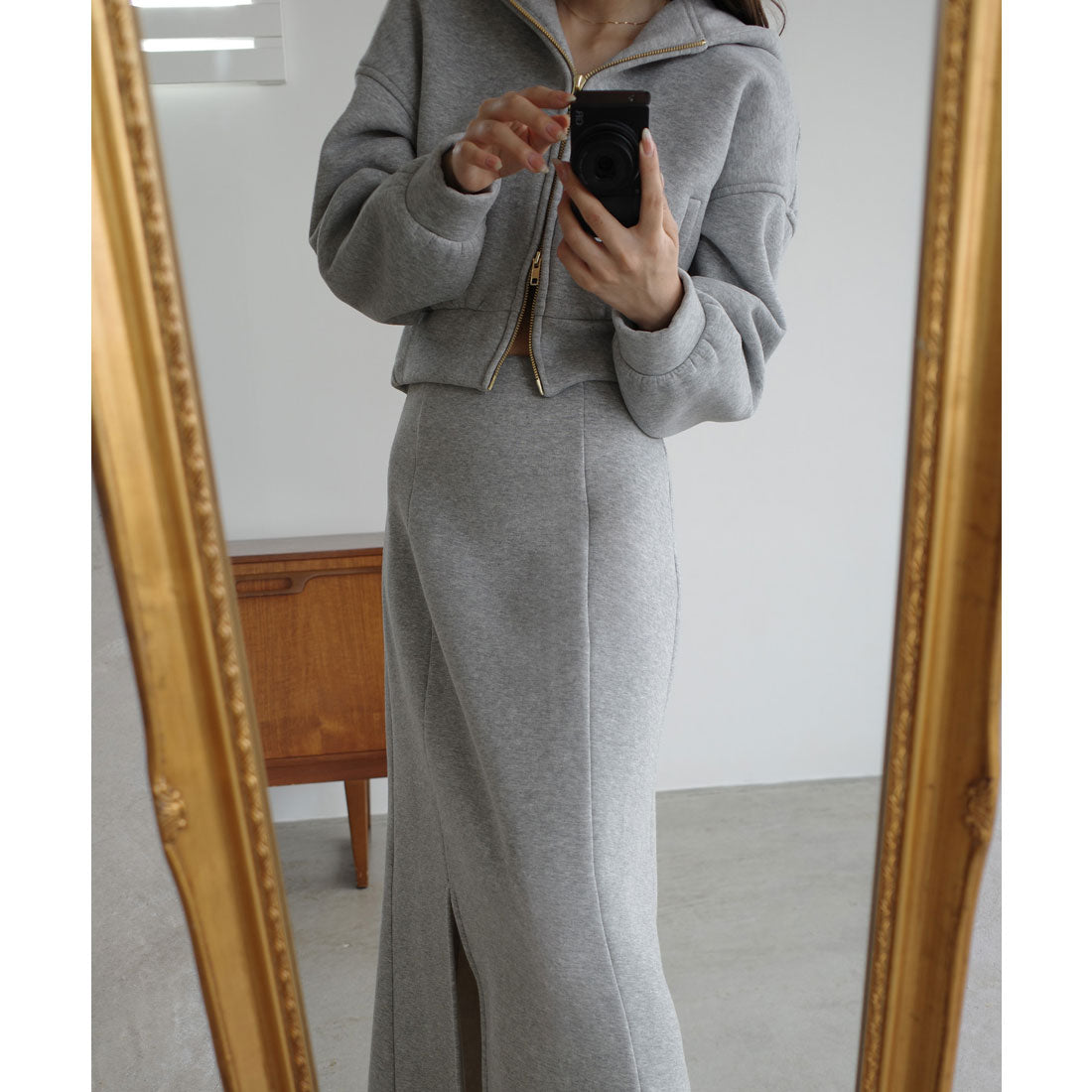 ルエレ Louere Louere 裏起毛スウェットショートパーカー+スリットマーメイドスカートSET （杢グレー） 杢グレー