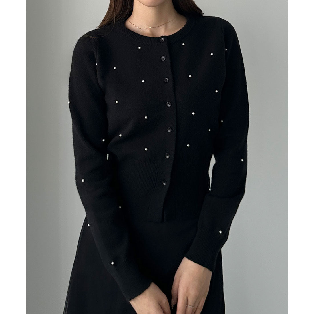 ルエレ Louere Louere ランダムパールウエストシェイプニットカーディガン （ブラック） ブラック