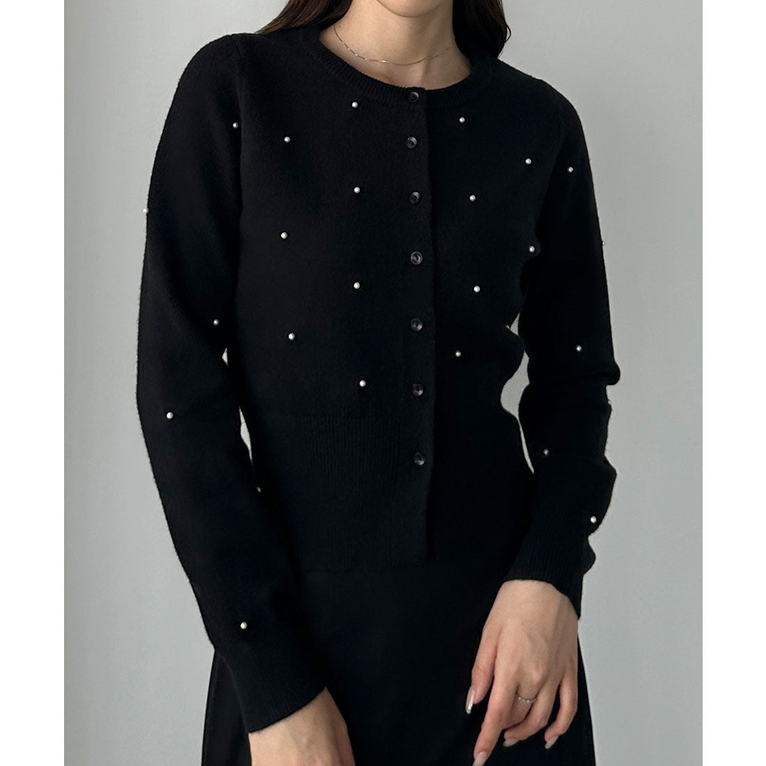 ルエレ Louere Louere ランダムパールウエストシェイプニットカーディガン （ブラック） ブラック