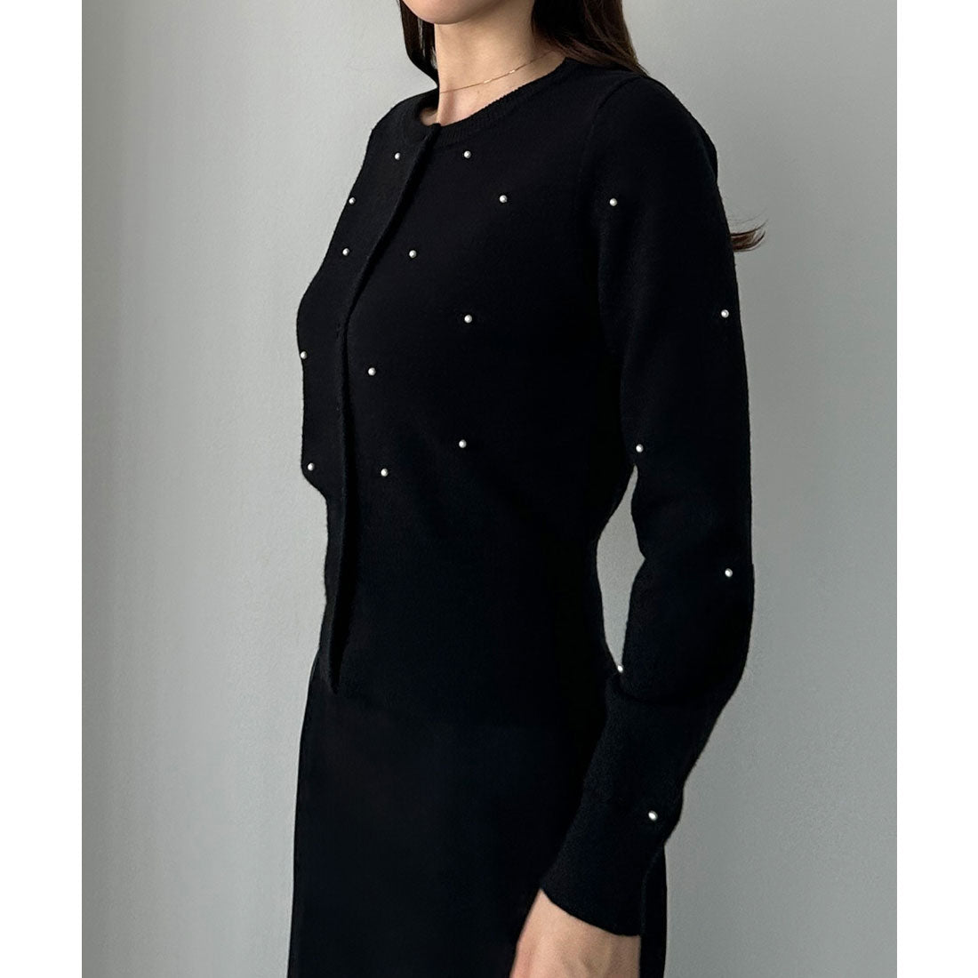 ルエレ Louere Louere ランダムパールウエストシェイプニットカーディガン （ブラック） ブラック