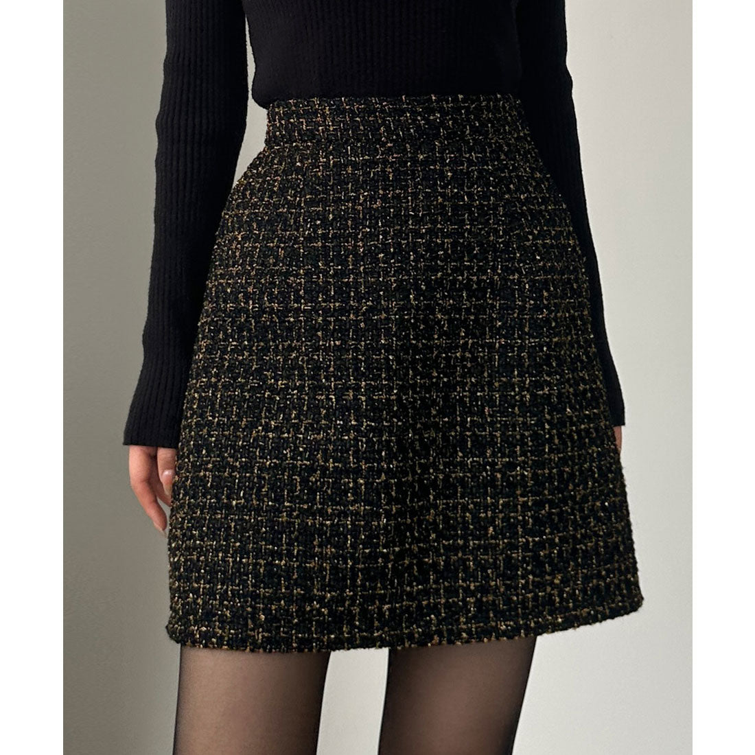 ルエレ Louere Louere ラメファンシーツイードミニスカート（インパン付き、ウール混） （ブラック） ブラック