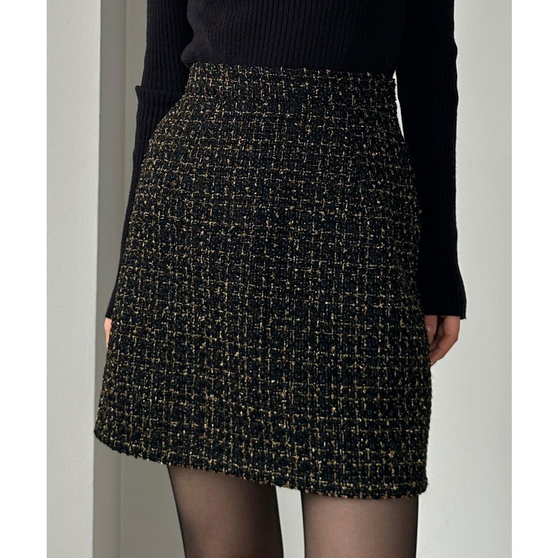ルエレ Louere Louere ラメファンシーツイードミニスカート（インパン付き、ウール混） （ブラック） ブラック