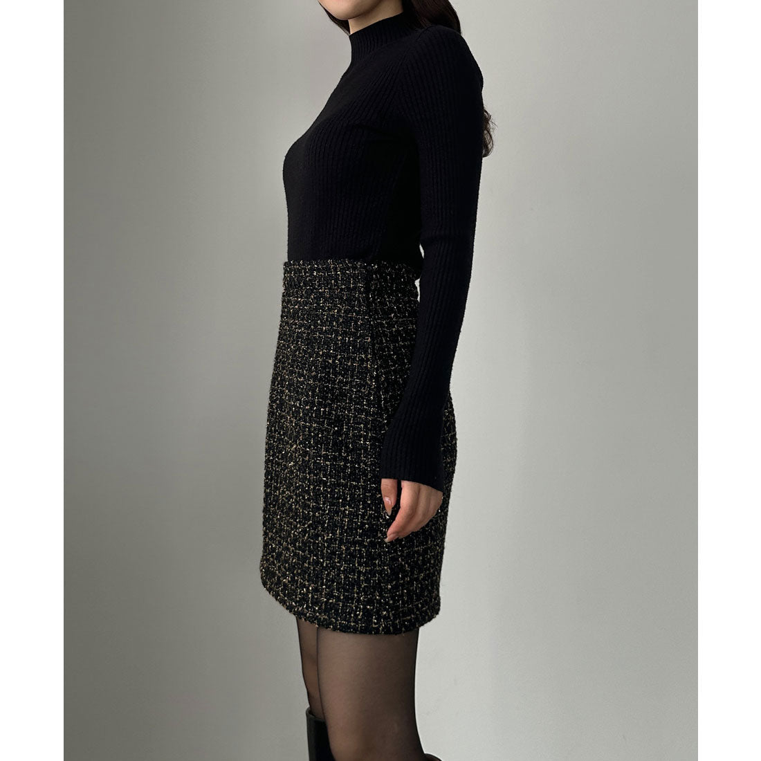 ルエレ Louere Louere ラメファンシーツイードミニスカート（インパン付き、ウール混） （ブラック） ブラック