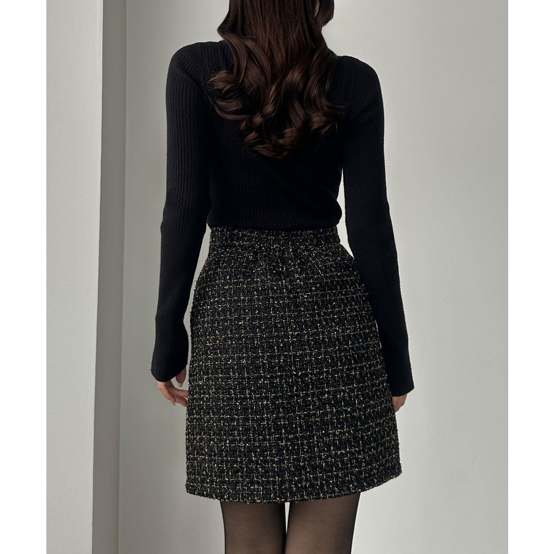 ルエレ Louere Louere ラメファンシーツイードミニスカート（インパン付き、ウール混） （ブラック） ブラック