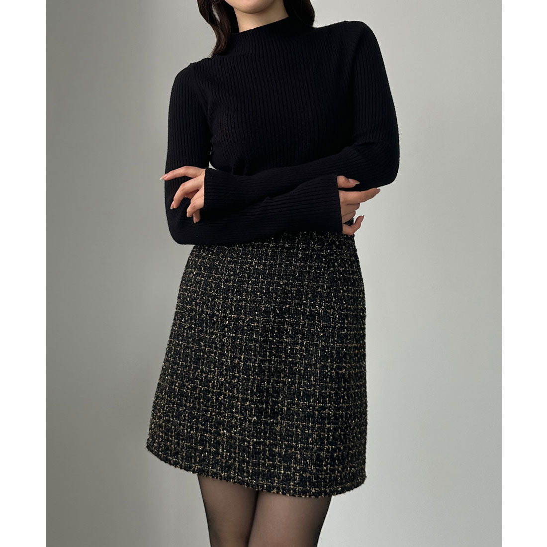 ルエレ Louere Louere ラメファンシーツイードミニスカート（インパン付き、ウール混） （ブラック） ブラック