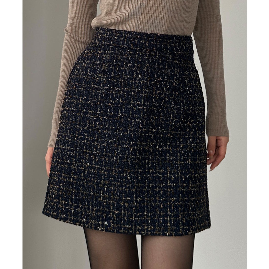 ルエレ Louere Louere ラメファンシーツイードミニスカート（インパン付き、ウール混） （ネイビー） ネイビー