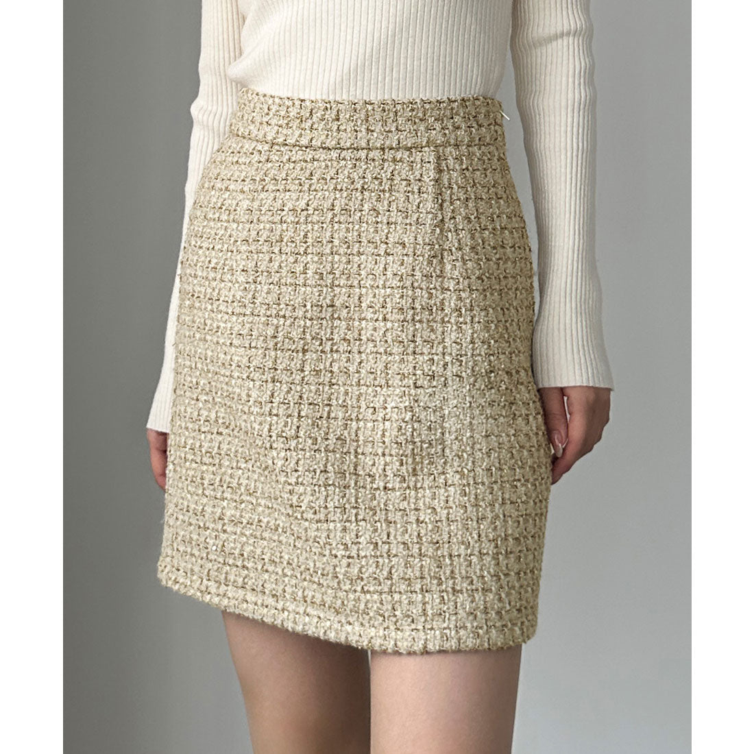 ルエレ Louere Louere ラメファンシーツイードミニスカート（インパン付き、ウール混） （ベージュ） ベージュ