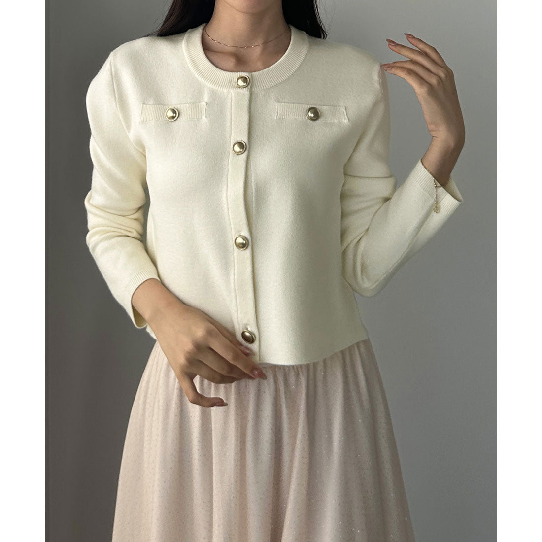 ルエレ Louere Louere ゴールドボタンニットカーディガン （アイボリー） アイボリー