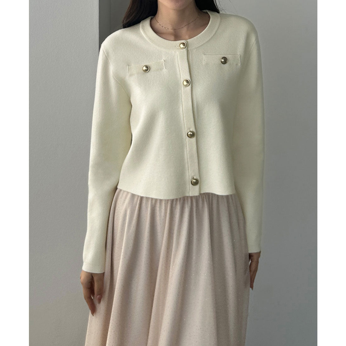 ルエレ Louere Louere ゴールドボタンニットカーディガン （アイボリー） アイボリー