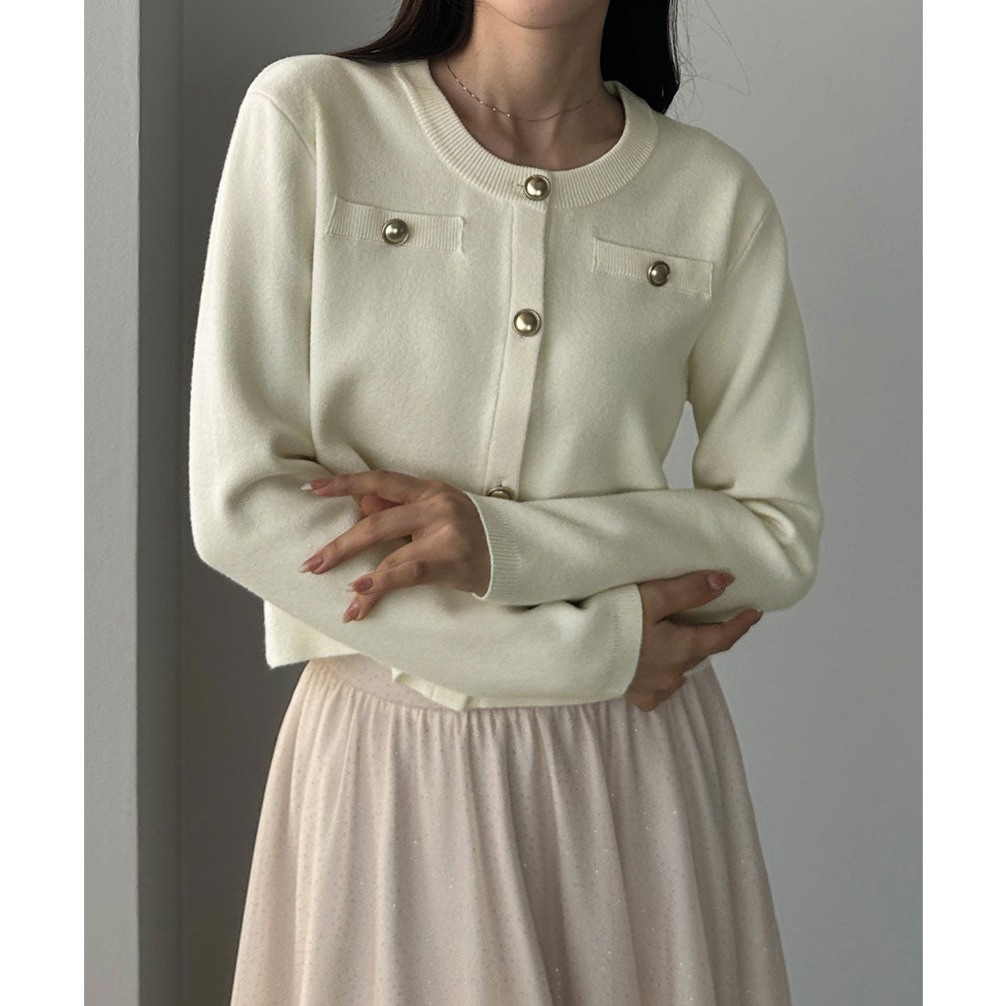 ルエレ Louere Louere ゴールドボタンニットカーディガン （アイボリー） アイボリー