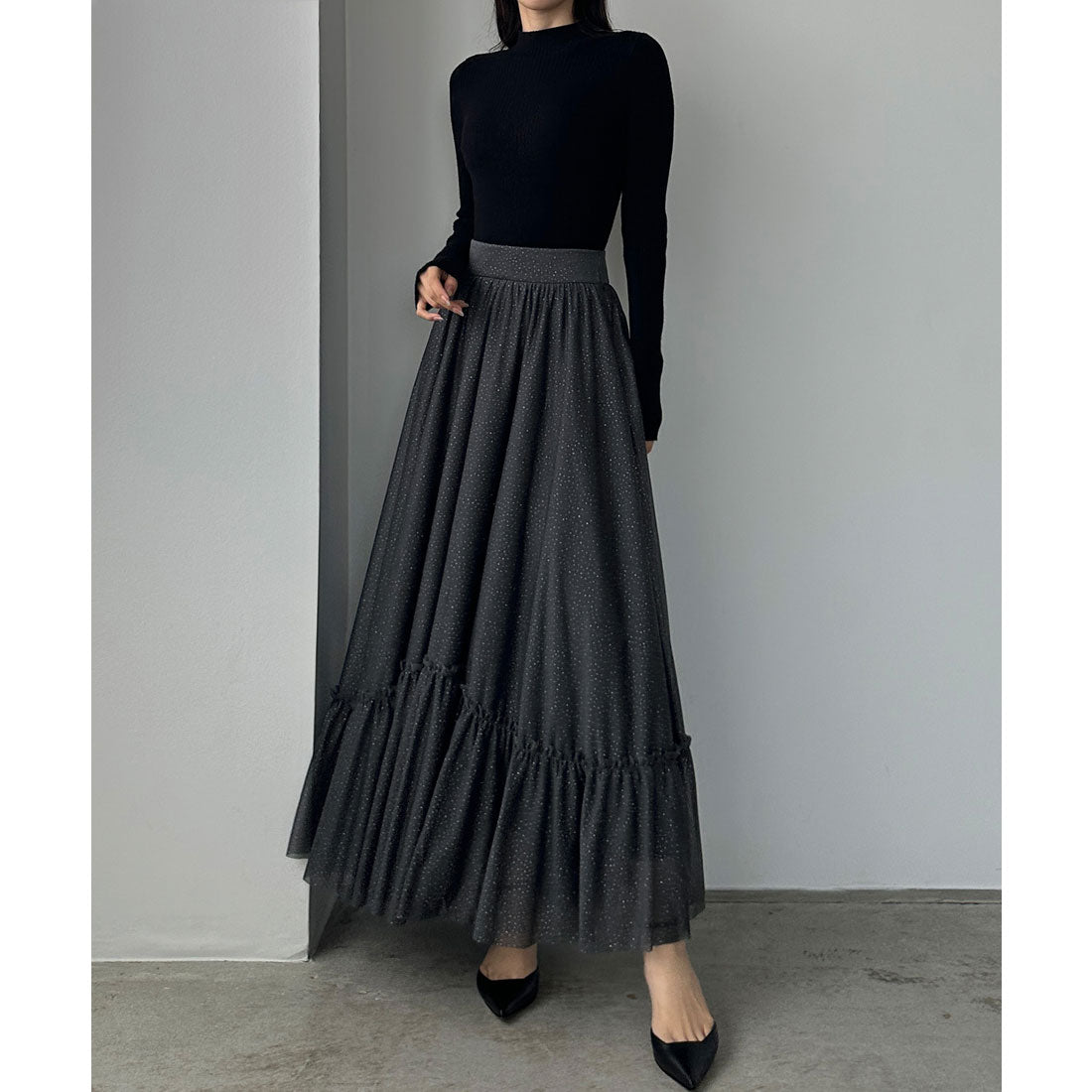 ルエレ Louere Louere ラメフレアチュールスカート （チャコール） チャコール