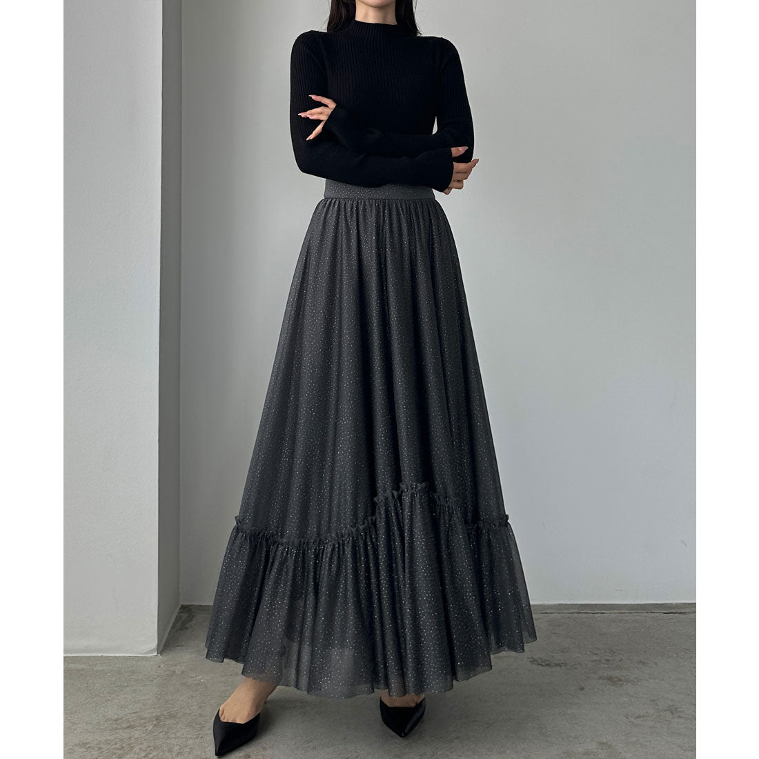 ルエレ Louere Louere ラメフレアチュールスカート （チャコール） チャコール