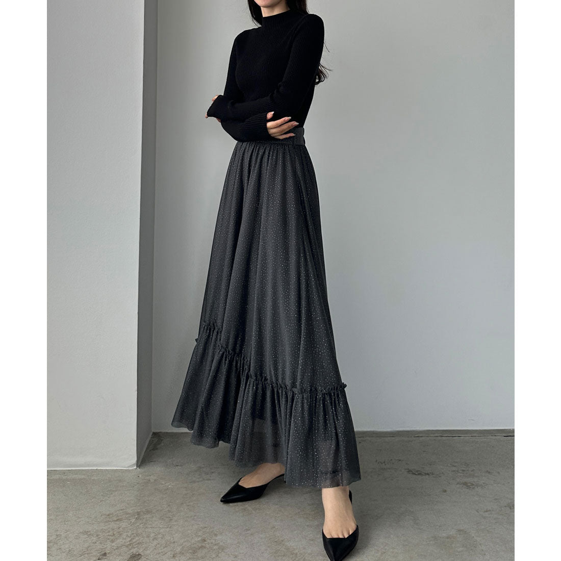 ルエレ Louere Louere ラメフレアチュールスカート （チャコール） チャコール