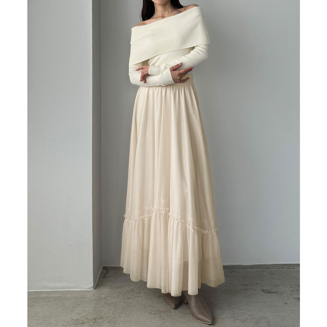 ルエレ Louere Louere ラメフレアチュールスカート （アイボリー） アイボリー